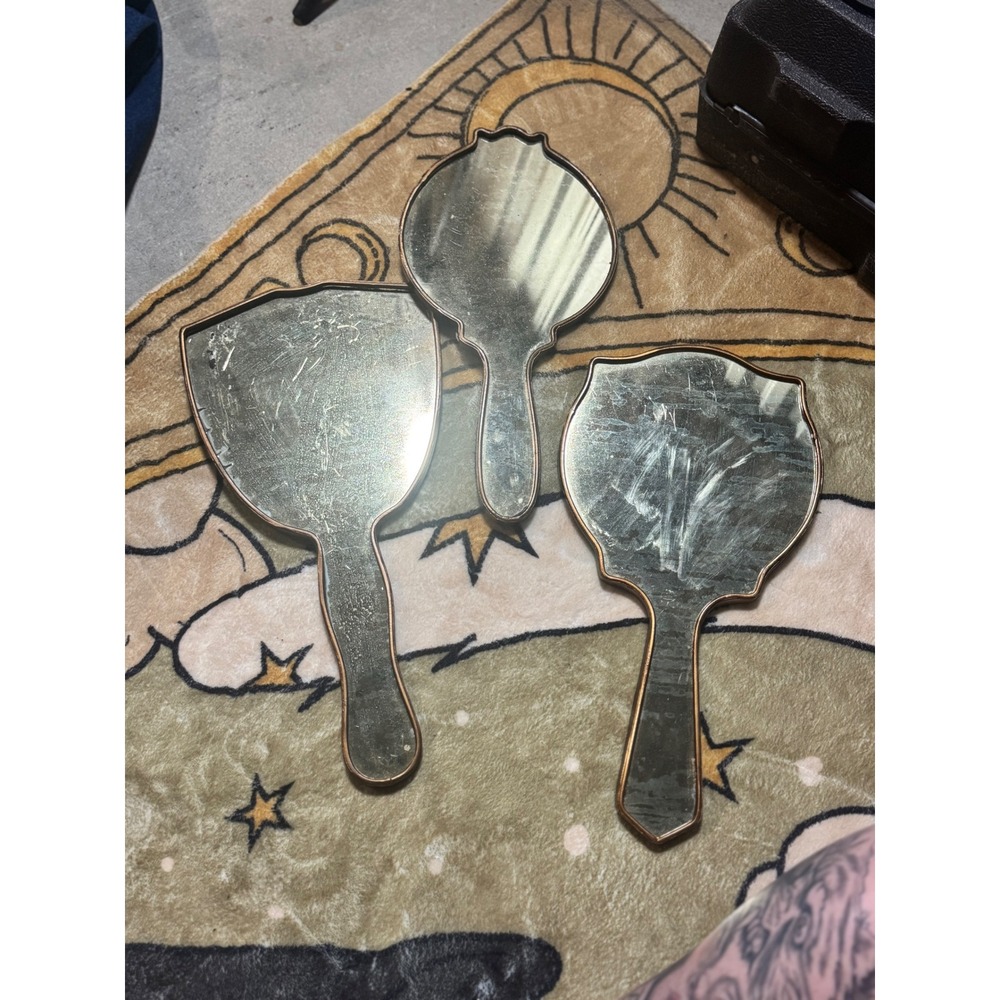 Ornate Gold Accent Hand Mirrors Set Vintage Vanity Wall Hanging Decor